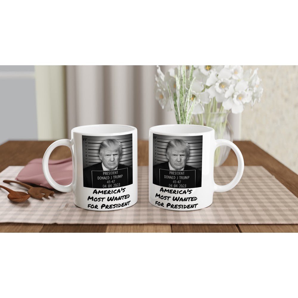 Trump Mugshot Coffee Mug | Trump America's Most Wanted For President Coffee Cup | Trump Indictment Commemorative Mug