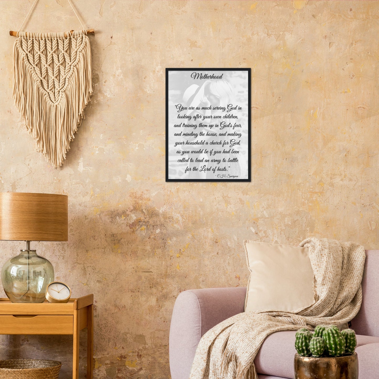 Framed Motherhood Quote Slightly Transparent | Quote by C.H. Spurgeon Poster | Christian Wall Art for Mom