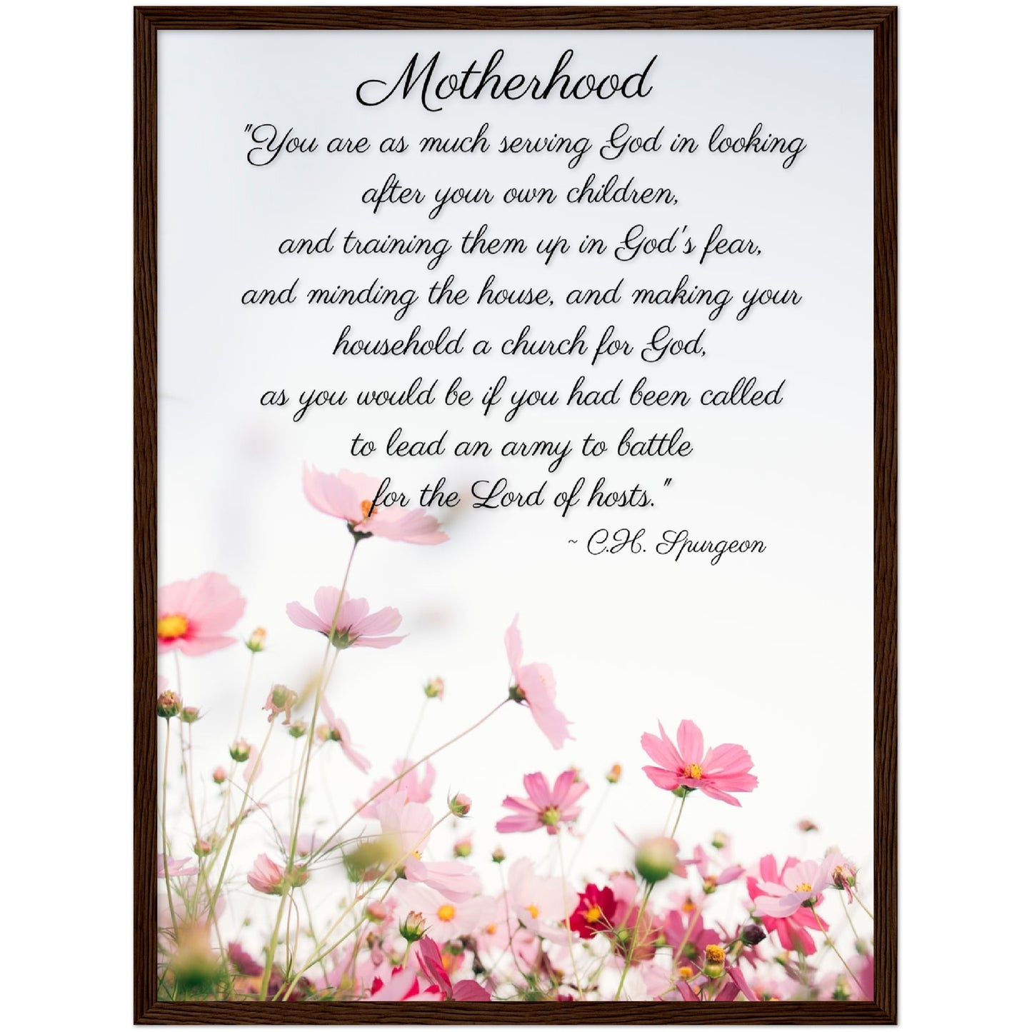 Framed Motherhood Quote Floral | Quote by C.H. Spurgeon Poster | Christian Wall Art for Mom