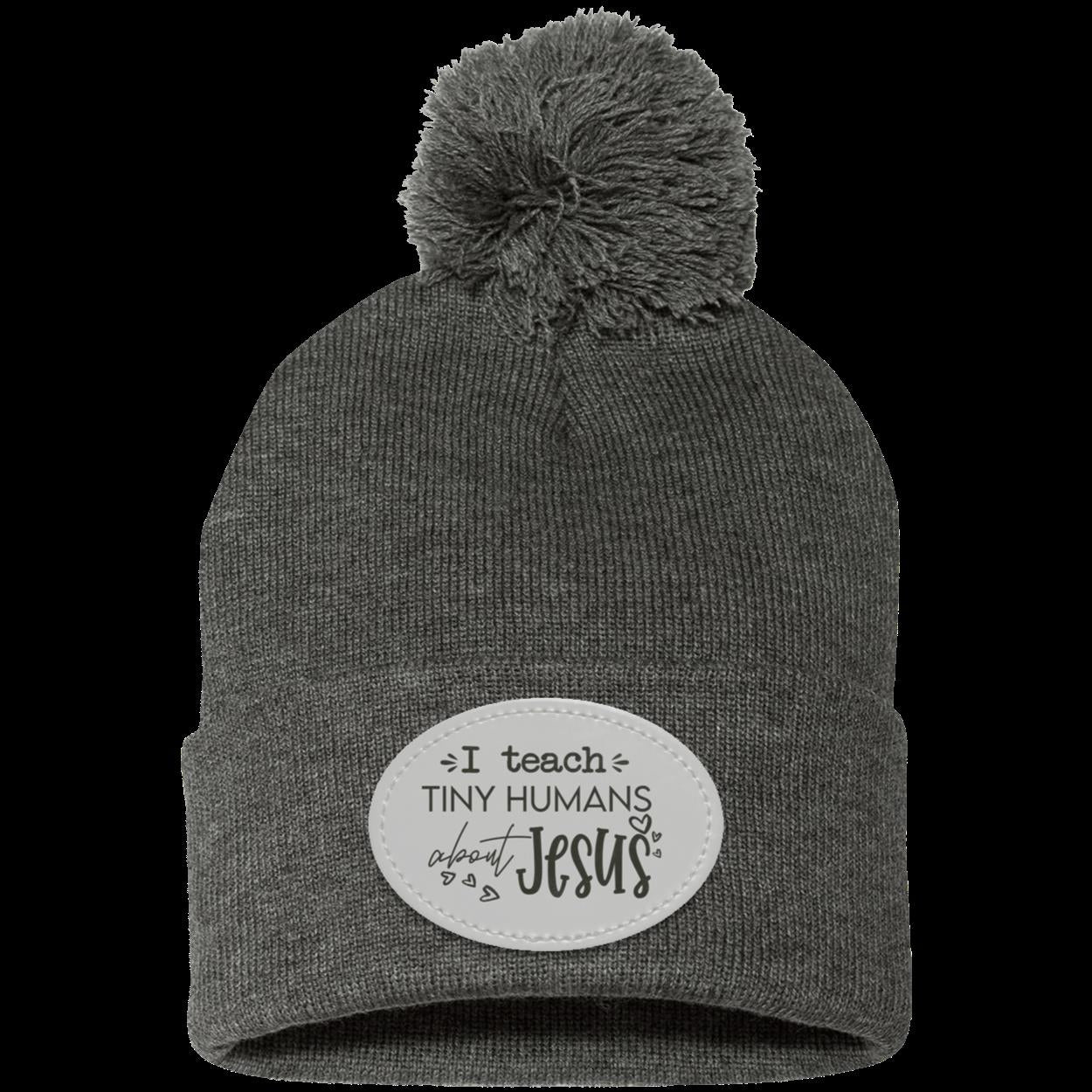 I Teach Tiny Humans About Jesus   Pom Pom Knit Cap - Patch | Christian School Teacher Hat | Sunday School Teacher Hat