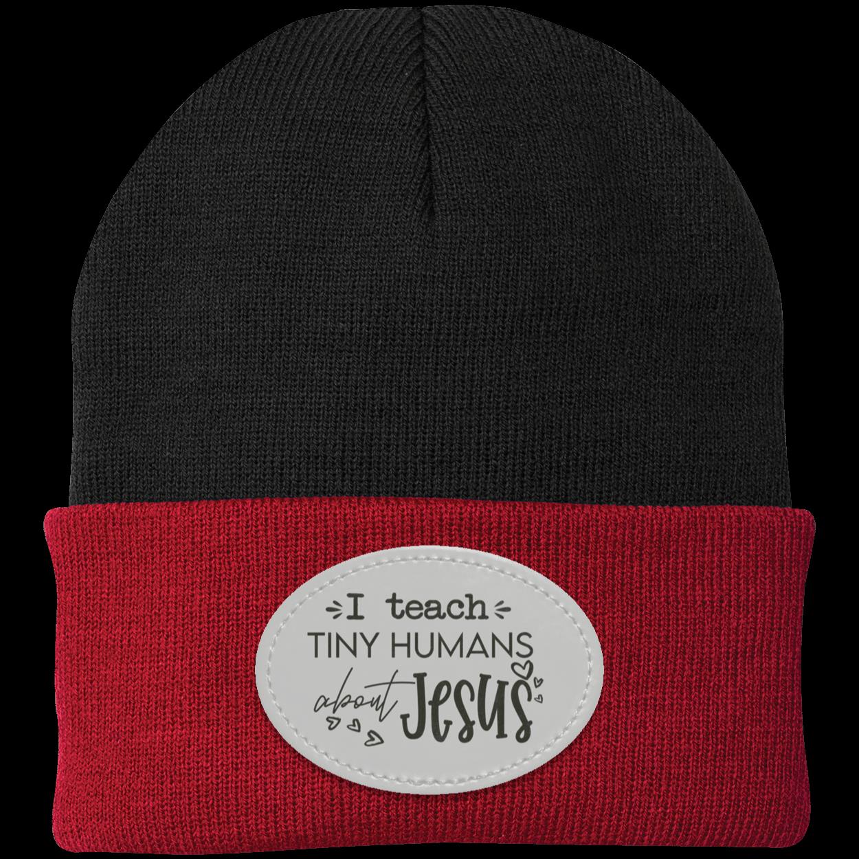 I Teach Tiny Humans About Jesus Knit Cap - Patch | Christian School Teacher Hat | Sunday School Teacher Hat