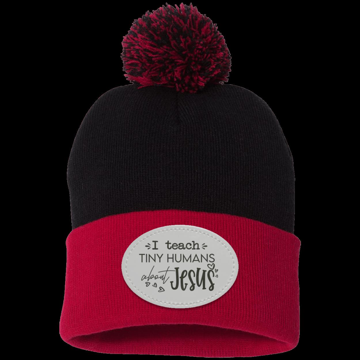 I Teach Tiny Humans About Jesus   Pom Pom Knit Cap - Patch | Christian School Teacher Hat | Sunday School Teacher Hat