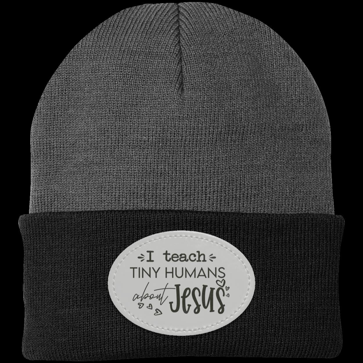 I Teach Tiny Humans About Jesus Knit Cap - Patch | Christian School Teacher Hat | Sunday School Teacher Hat