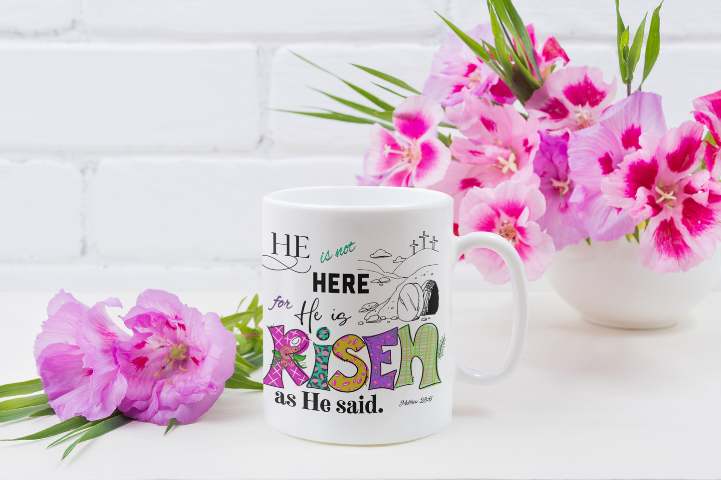 He Is Not Here For He Is Risen 11 oz Ceramic Coffee Mug | He Is Risen Easter Mug | Christian Faith Mug | KJV Scripture Mug