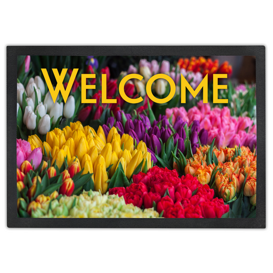 Vibrant Floral Tulips Welcome Mat
