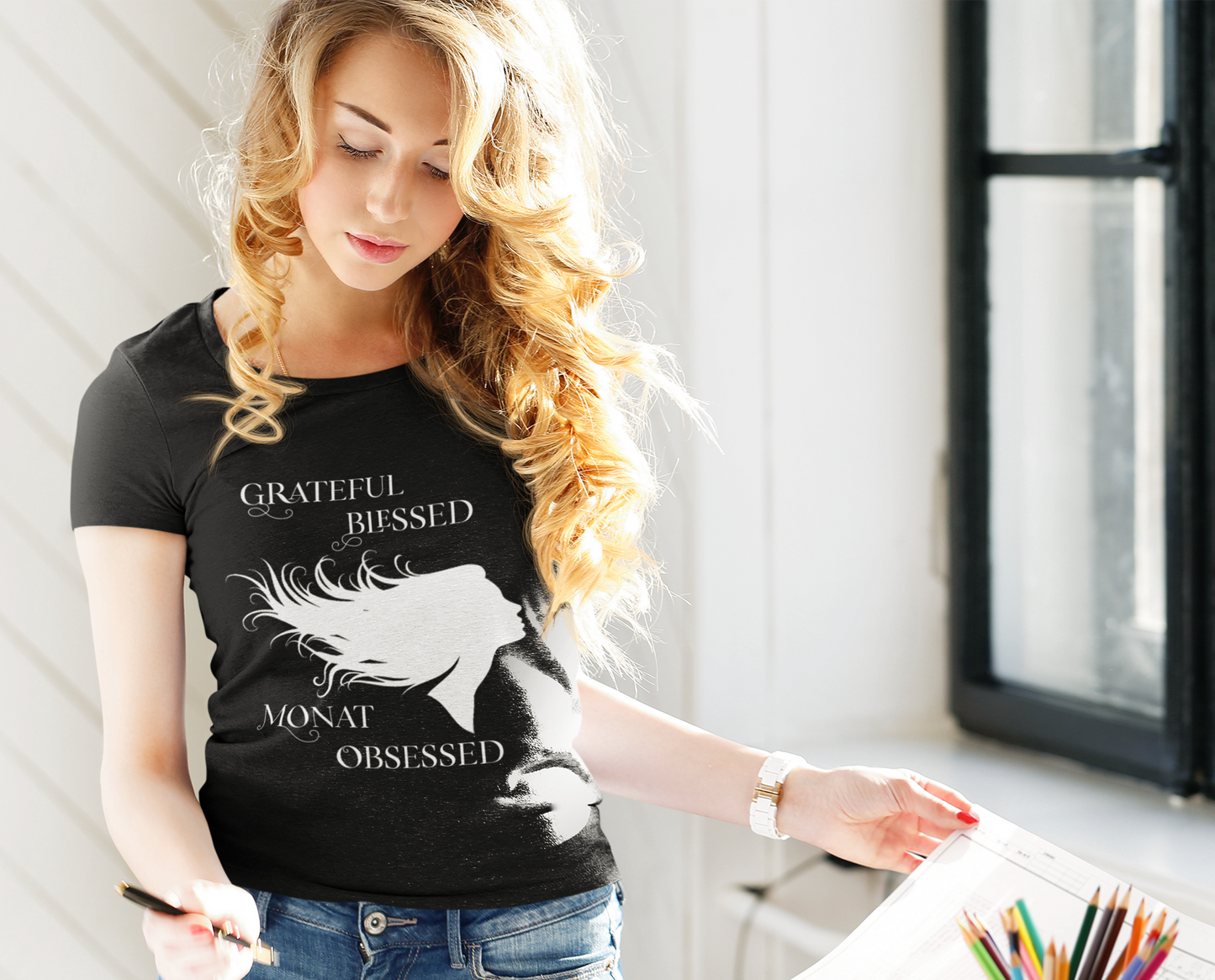 Grateful Blessed Monat Obsessed Ladies Black Cotton T-Shirt | Monat Gear | Promote Monat