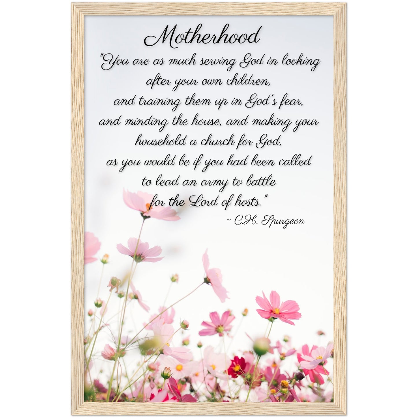 Framed Motherhood Quote Floral | Quote by C.H. Spurgeon Poster | Christian Wall Art for Mom
