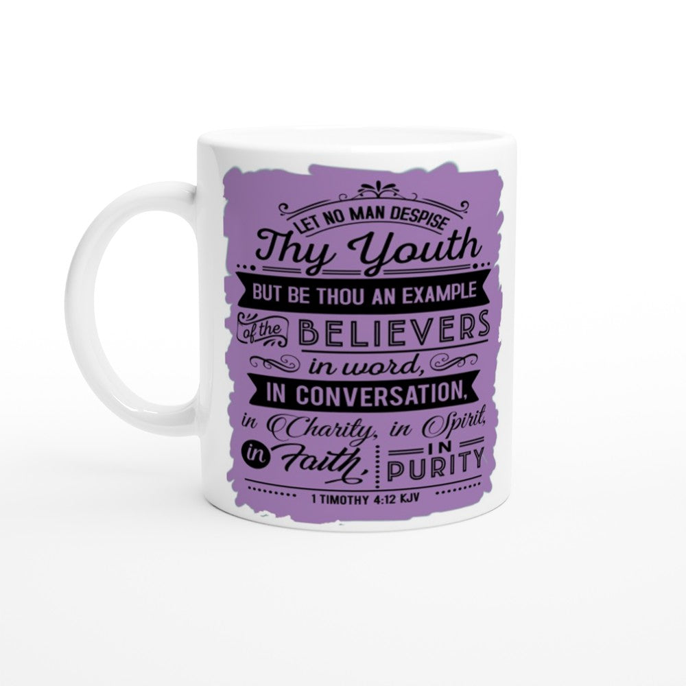 Let No Man Despise Thy Youth 1 Timothy 4:12 Ceramic Coffee Mug | KJV Scripture Mug | Bible Verse 11oz Gift Mug | Christian Faith Coffee Cup