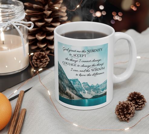 Serenity Prayer 11oz Ceramic Coffee Mug | God Grant Me Serenity Mug | Inspirational Prayer Mug | Christian Faith Mug