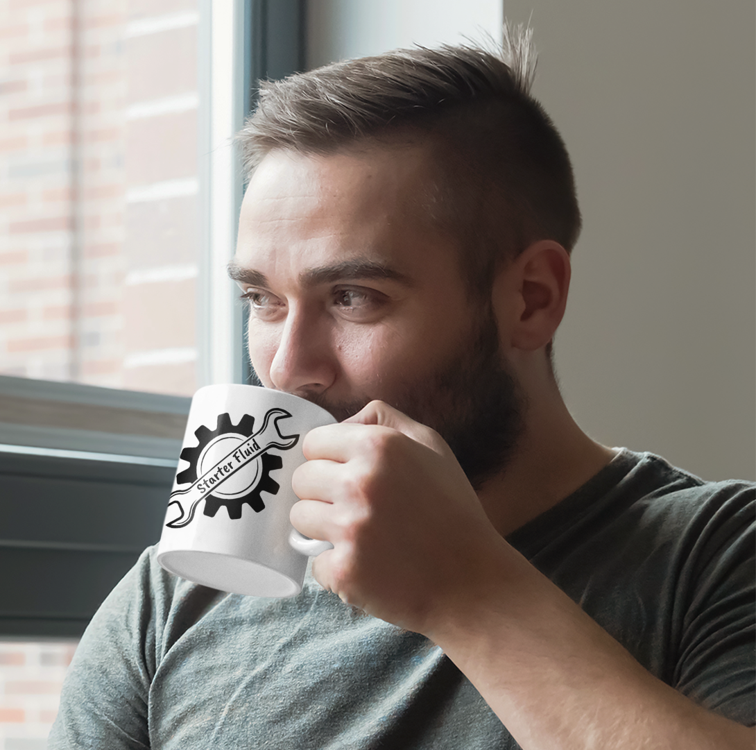 Starter Fluid Coffee Mug for Mechanics | Gearhead Ceramic Coffee Mug 11 oz.